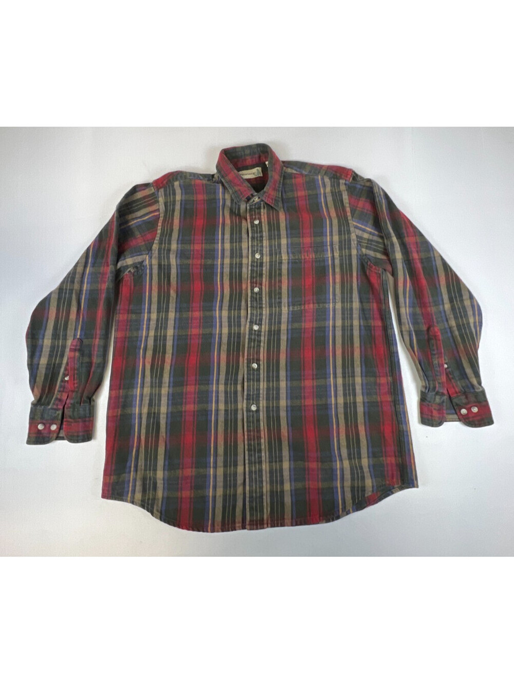 Vintage Fieldmaster Mens L Plaid Flannel Button Down Shirt Long Sleeve Cotton